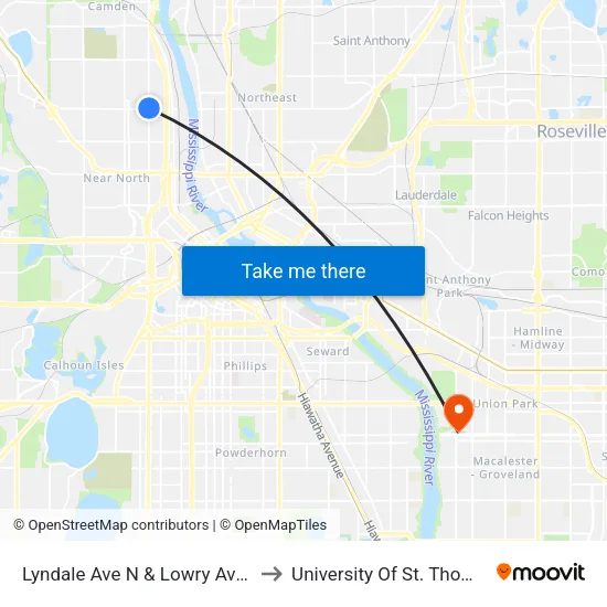 Lyndale Ave N & Lowry Ave N to University Of St. Thomas map