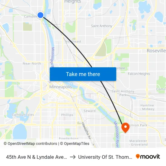 45th Ave N & Lyndale Ave N to University Of St. Thomas map