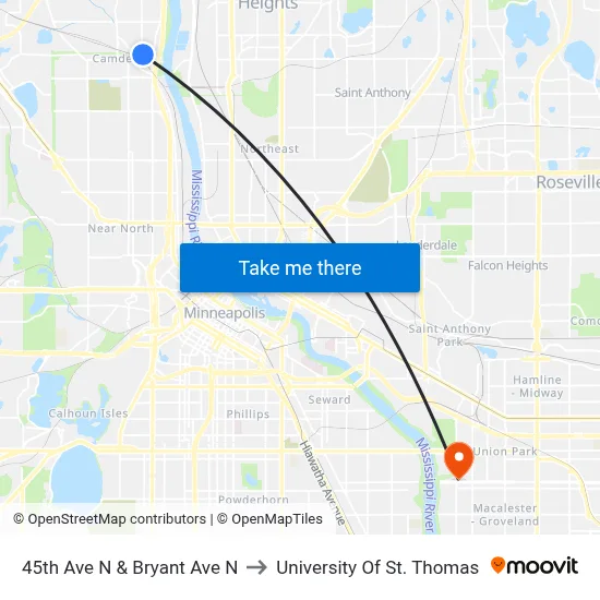 45th Ave N & Bryant Ave N to University Of St. Thomas map