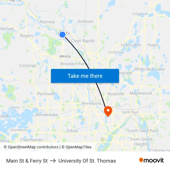 Main St & Ferry St to University Of St. Thomas map