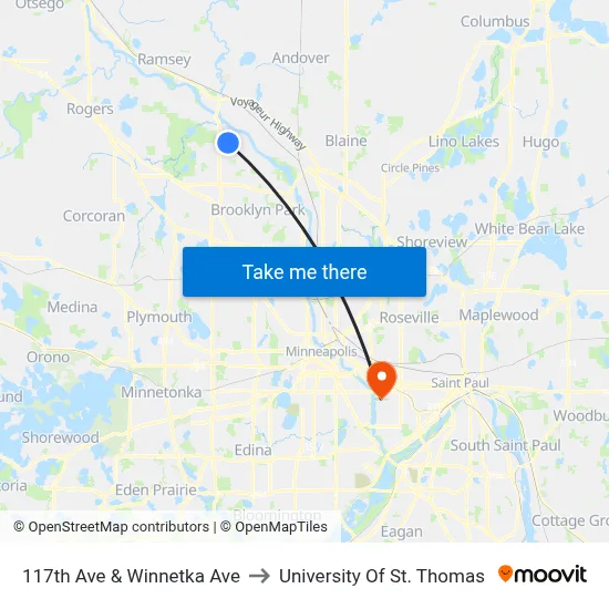 117th Ave & Winnetka Ave to University Of St. Thomas map