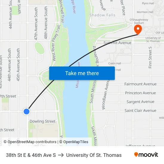 38th St E & 46th Ave S to University Of St. Thomas map