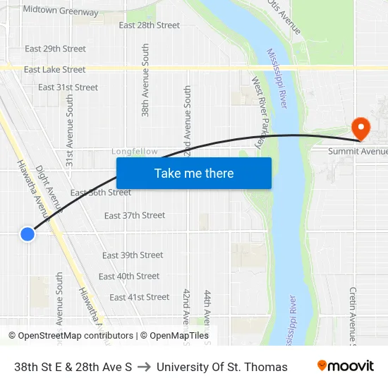 38th St E & 28th Ave S to University Of St. Thomas map