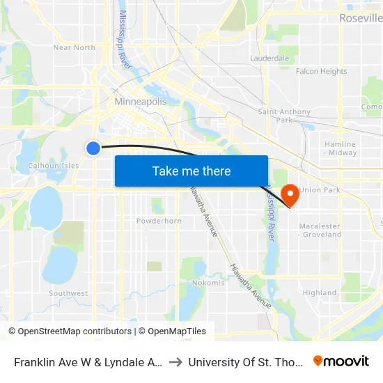 Franklin Ave W & Lyndale Ave S to University Of St. Thomas map