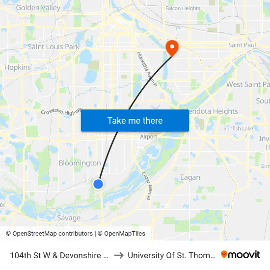 104th St W & Devonshire Rd to University Of St. Thomas map