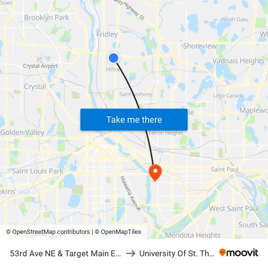 53rd Ave NE & Target Main Entrance to University Of St. Thomas map