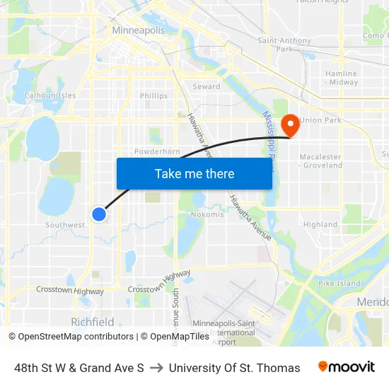 48th St W & Grand Ave S to University Of St. Thomas map