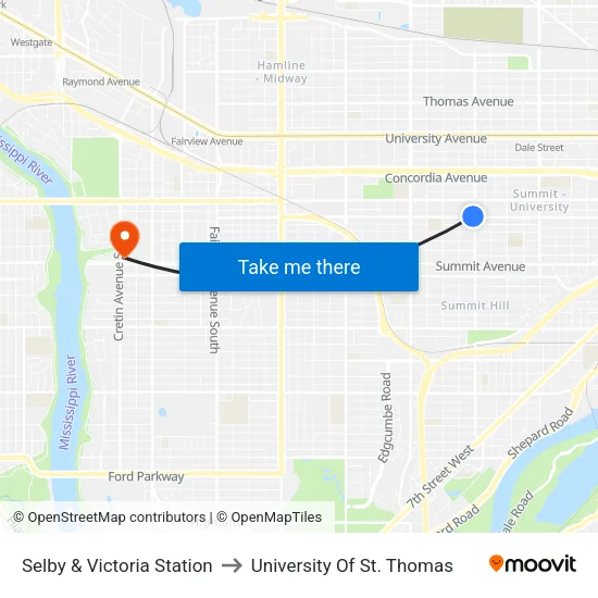 Selby & Victoria Station to University Of St. Thomas map