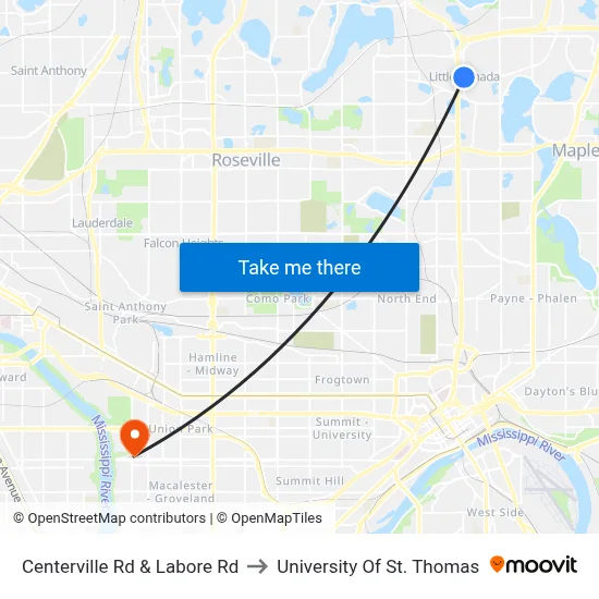 Centerville Rd & Labore Rd to University Of St. Thomas map