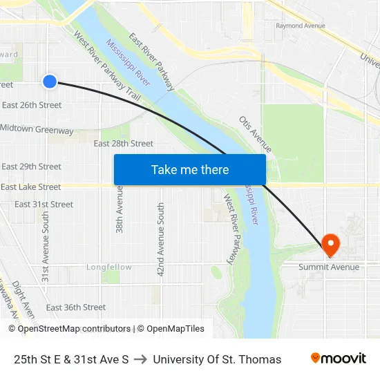 25th St E & 31st Ave S to University Of St. Thomas map