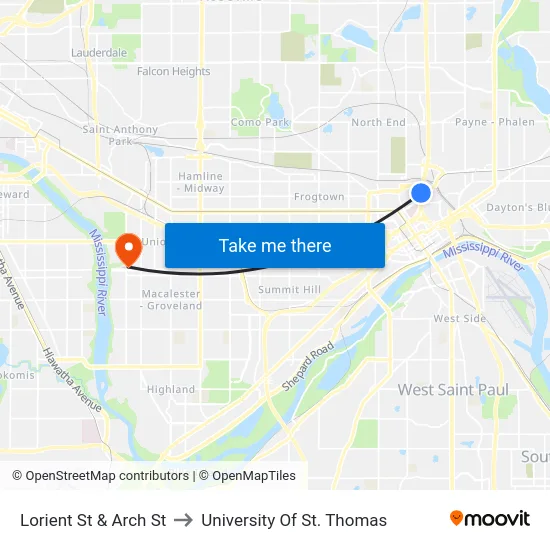 Lorient St & Arch St to University Of St. Thomas map