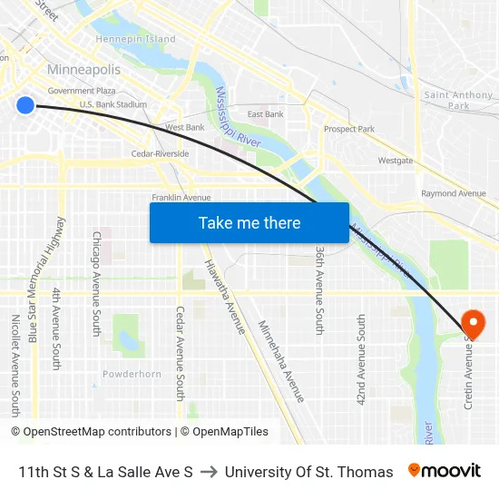 11th St S & La Salle Ave S to University Of St. Thomas map