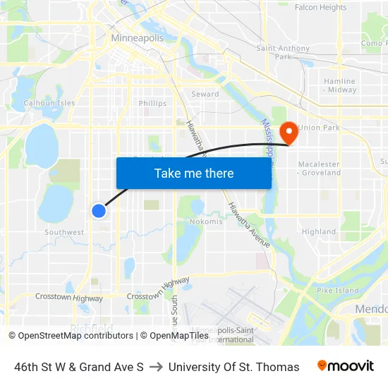 46th St W & Grand Ave S to University Of St. Thomas map