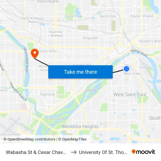 Wabasha St & Cesar Chavez St to University Of St. Thomas map