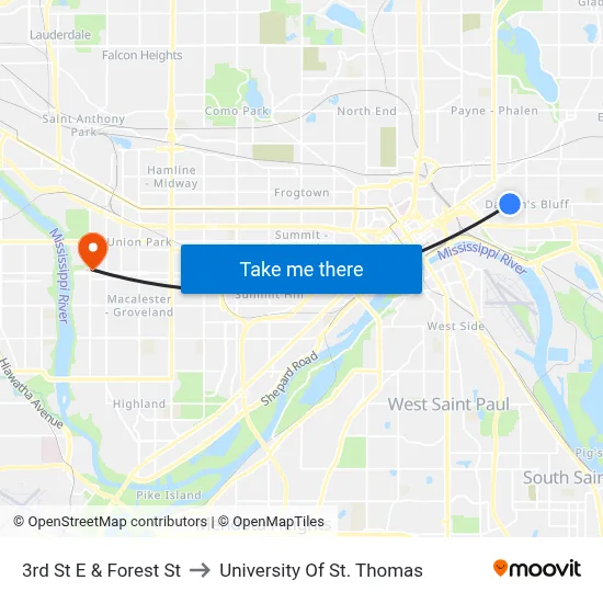 3rd St E & Forest St to University Of St. Thomas map