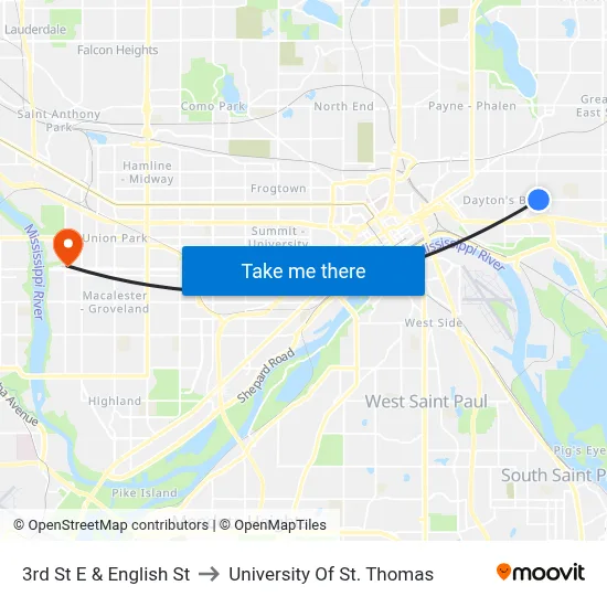 3rd St E & English St to University Of St. Thomas map
