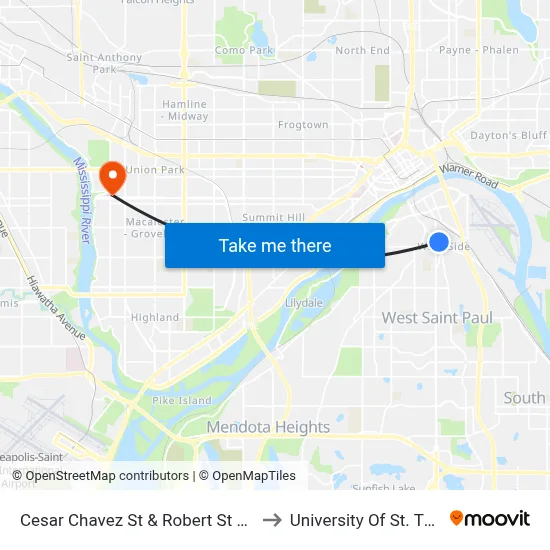 Cesar Chavez St & Robert St / State St to University Of St. Thomas map