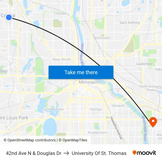 42nd Ave N & Douglas Dr to University Of St. Thomas map