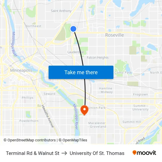 Terminal Rd & Walnut St to University Of St. Thomas map