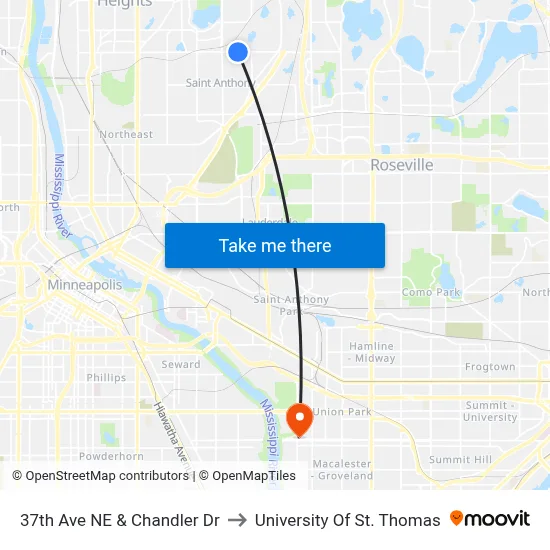 37th Ave NE & Chandler Dr to University Of St. Thomas map