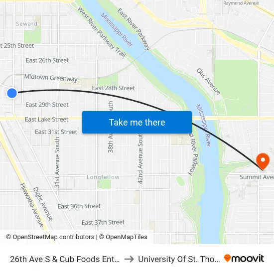 26th Ave S & Cub Foods Entrance to University Of St. Thomas map
