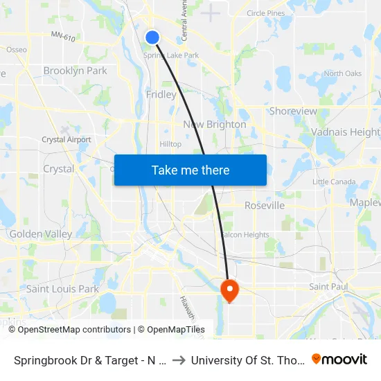 Springbrook Dr & Target - N Drive to University Of St. Thomas map
