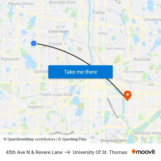 45th Ave N & Revere Lane to University Of St. Thomas map