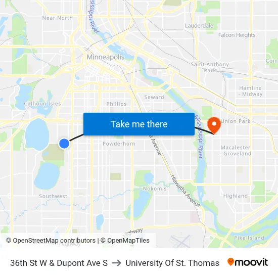 36th St W & Dupont Ave S to University Of St. Thomas map