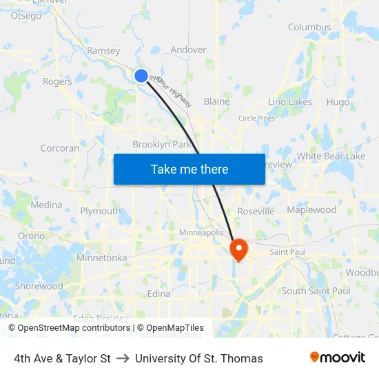 4th Ave & Taylor St to University Of St. Thomas map