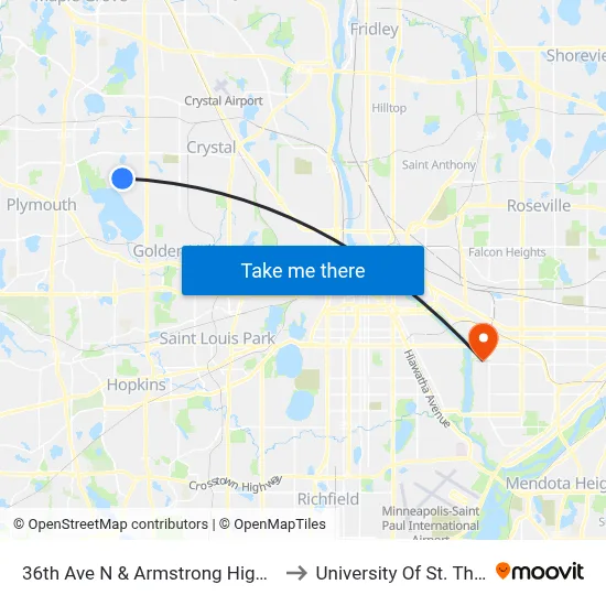 36th Ave N & Armstrong High School to University Of St. Thomas map