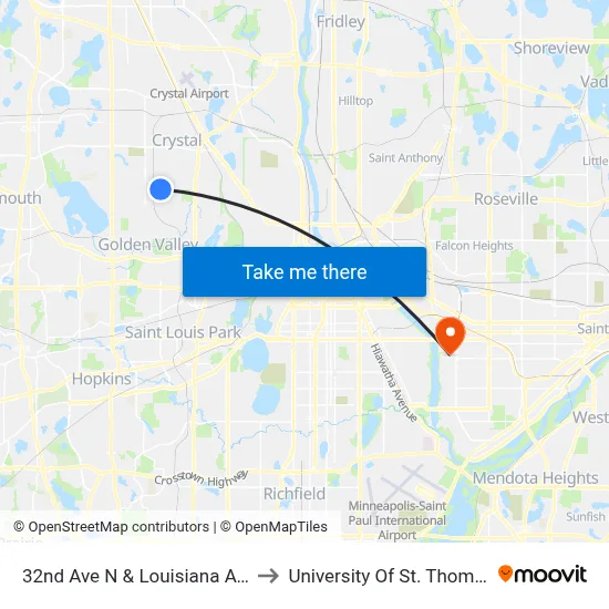 32nd Ave N & Louisiana Ave to University Of St. Thomas map
