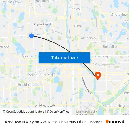42nd Ave N & Xylon Ave N to University Of St. Thomas map