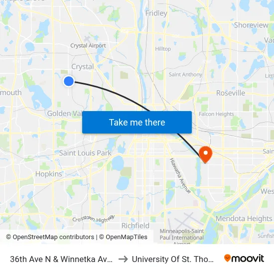36th Ave N & Winnetka Ave N to University Of St. Thomas map