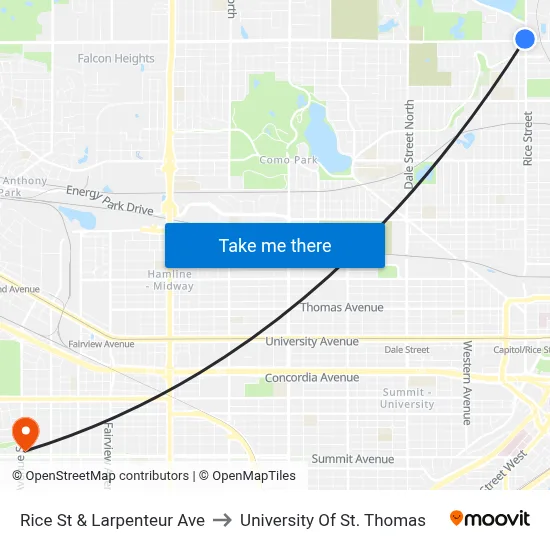 Rice St & Larpenteur Ave to University Of St. Thomas map