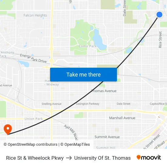 Rice St & Wheelock Pkwy to University Of St. Thomas map