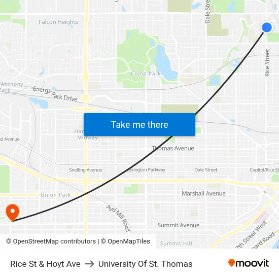 Rice St & Hoyt Ave to University Of St. Thomas map