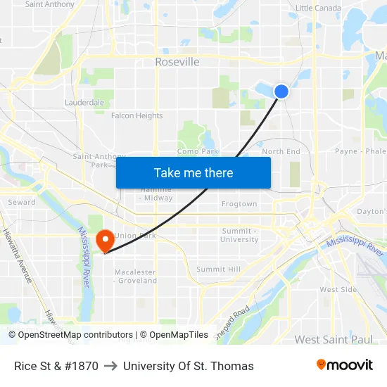 Rice St & #1870 to University Of St. Thomas map