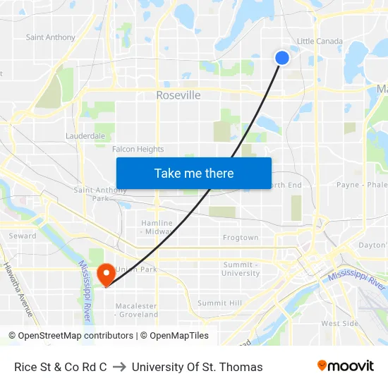 Rice St & Co Rd C to University Of St. Thomas map