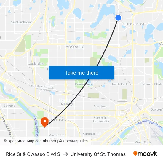 Rice St & Owasso Blvd S to University Of St. Thomas map