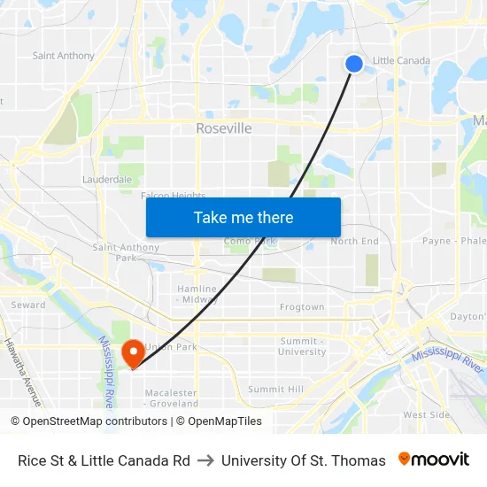 Rice St & Little Canada Rd to University Of St. Thomas map