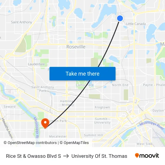 Rice St & Owasso Blvd S to University Of St. Thomas map