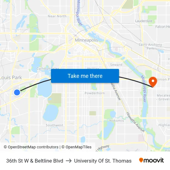36th St W & Beltline Blvd to University Of St. Thomas map