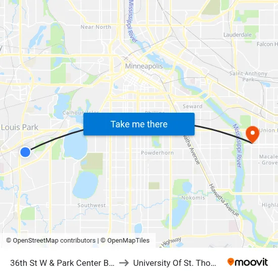 36th St W & Park Center Blvd to University Of St. Thomas map