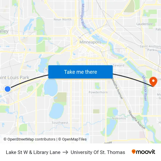 Lake St W & Library Lane to University Of St. Thomas map