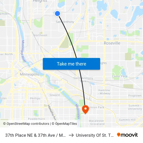 37th Place NE & 37th Ave / Mckinley St to University Of St. Thomas map
