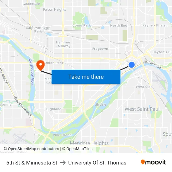 5th St & Minnesota St to University Of St. Thomas map