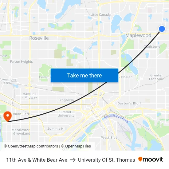 11th Ave & White Bear Ave to University Of St. Thomas map