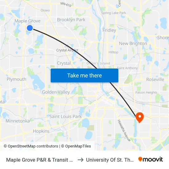 Maple Grove P&R & Transit Station to University Of St. Thomas map