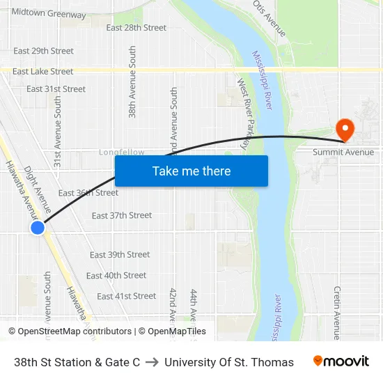 38th St Station & Gate C to University Of St. Thomas map