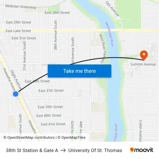 38th St Station & Gate A to University Of St. Thomas map